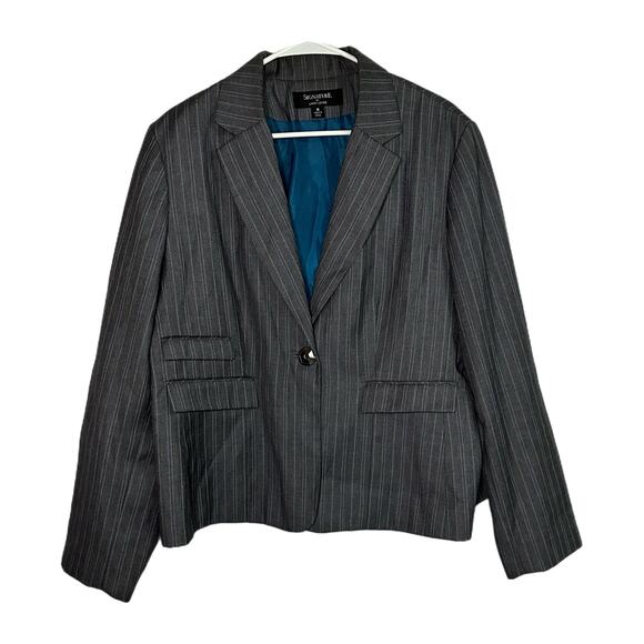 Signature by Larry Levine Women’s Gray Pinstriped Blazer, Size 18, Pre-owned - Picture 1 of 4